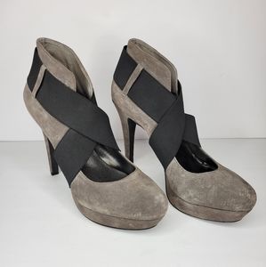 New. Jessica Simpson grey suede with black straps heel.